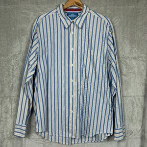Aeropostale Shirt Men's Large Slim Fit Blue and Yellow Striped Button Up Classic